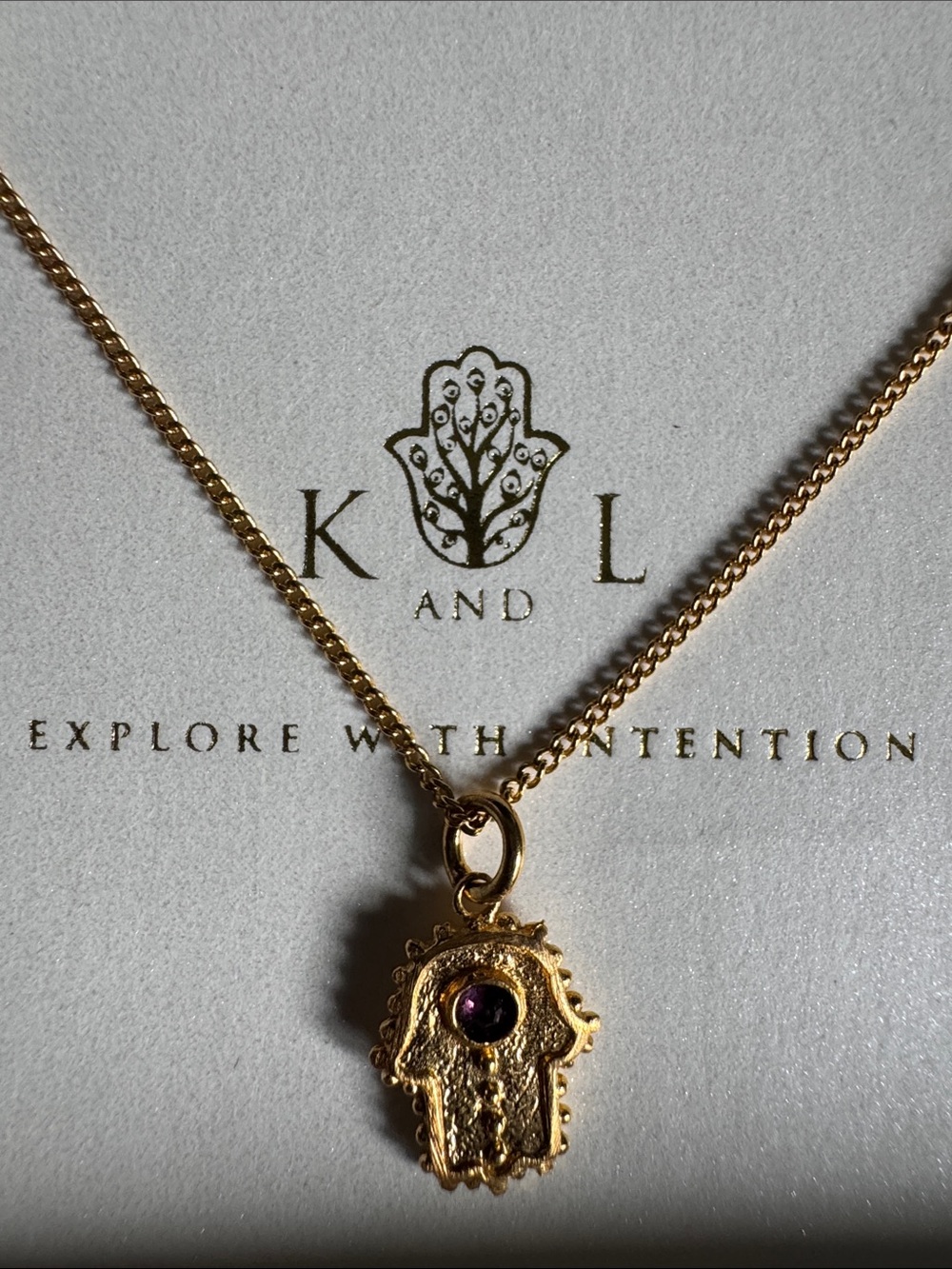 Karma & Luck Harma Necklace with Amethyst Stone 18k Gold Plated 10 inch chain
